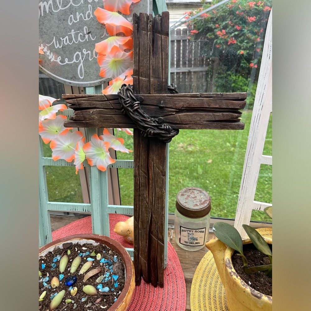 19.5 by 12 Rustic  Cross Wall Decor - Dark Brown